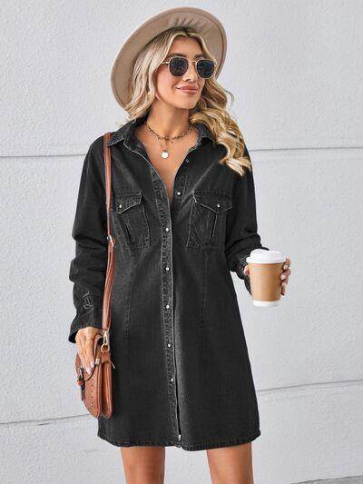 Pocketed Dropped Shoulder Mini Denim Dress for Women - Selvanelle