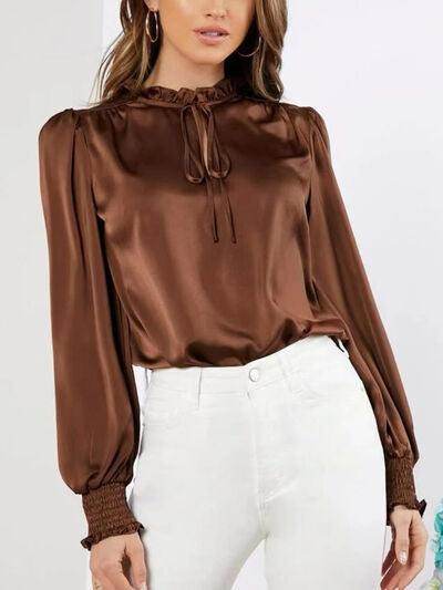 Frill Tied Lantern Sleeve Blouse for Stylish Women - Selvanelle