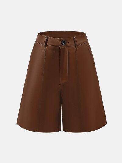 PU Leather High Rise Shorts for Women with Pockets - Selvanelle