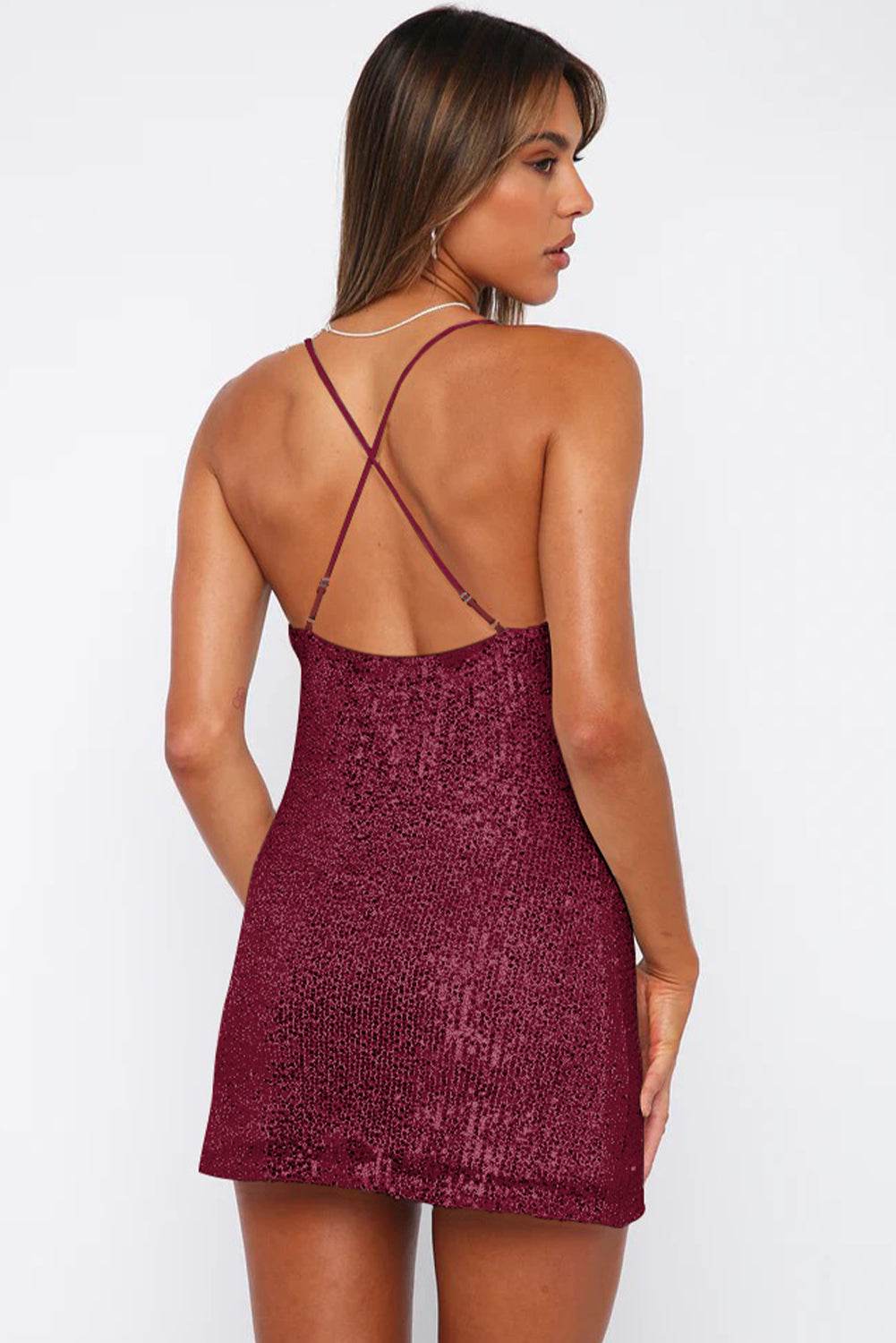 Cowl Neck Contrast Sequin Sleeveless Mini Dress - Selvanelle