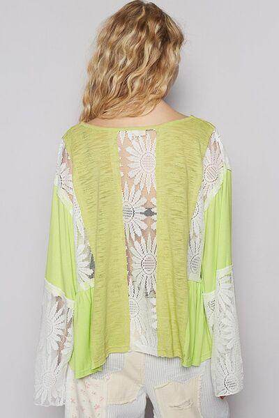 POL Lace Detail V-Neck Flare Sleeve Blouse for Women - Selvanelle