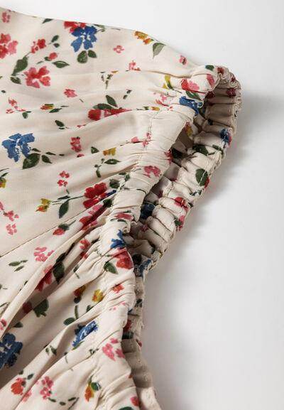 Ruched Printed Scoop Neck Long Sleeve Blouse for Women - Selvanelle