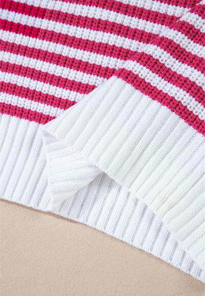 Striped Half Zip Mock Neck Long Sleeve Sweater for Women - Selvanelle