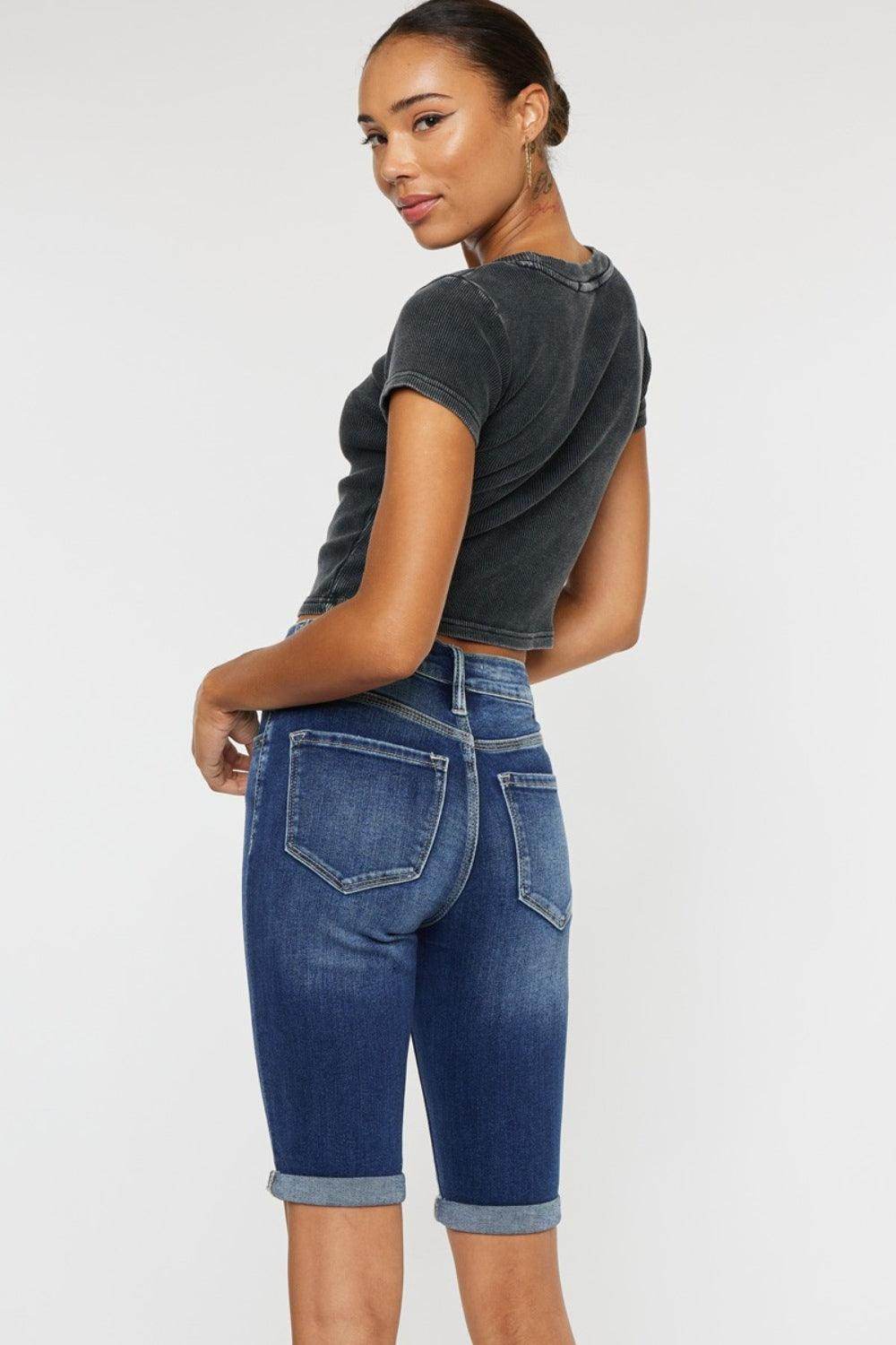 Kancan Full Size Cat's Whiskers Button Fly Denim Shorts - Selvanelle