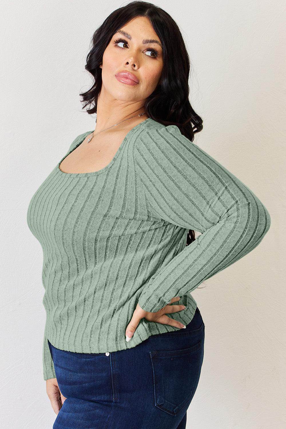 Basic Bae Full Size Ribbed Long Sleeve T-Shirt for Women - Selvanelle
