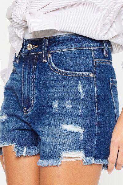 Kancan High Rise Frayed Hem Denim Shorts for Women - Selvanelle
