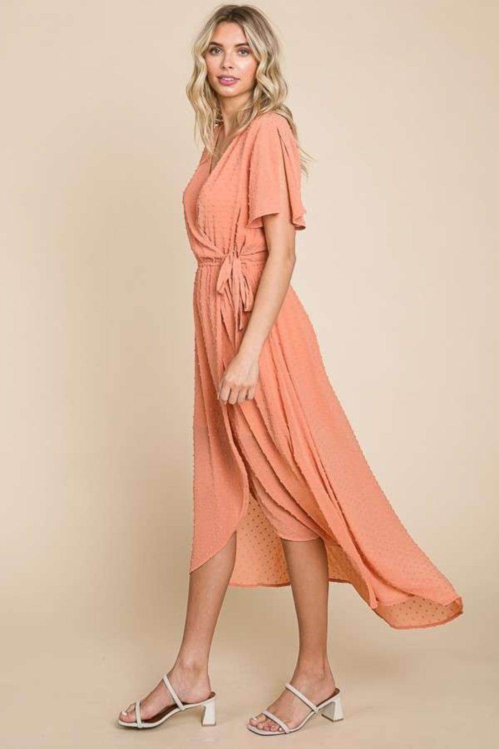 Culture Code Full Size Swiss Dot Tied Slit Dress - Selvanelle