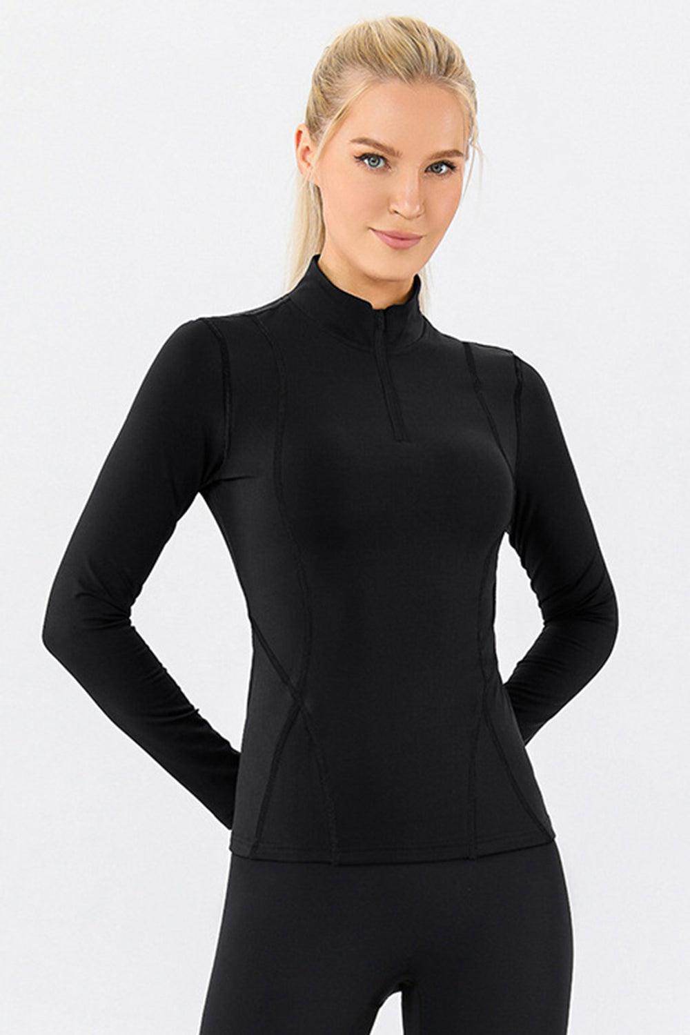 Mock Neck Quarter Zip Active T-Shirt for Women Sports - Selvanelle