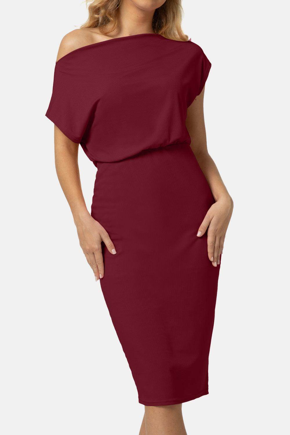 Boat Neck Short Sleeve Knee-Length Dress for Women - Selvanelle