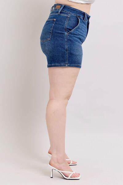 Judy Blue Full Size Double Button Waistband Denim Shorts Plus Size - Selvanelle