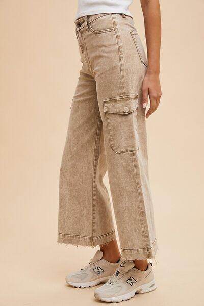 Annie Wear Raw Hem Wide Leg Jeans with Cargo Pockets - Selvanelle