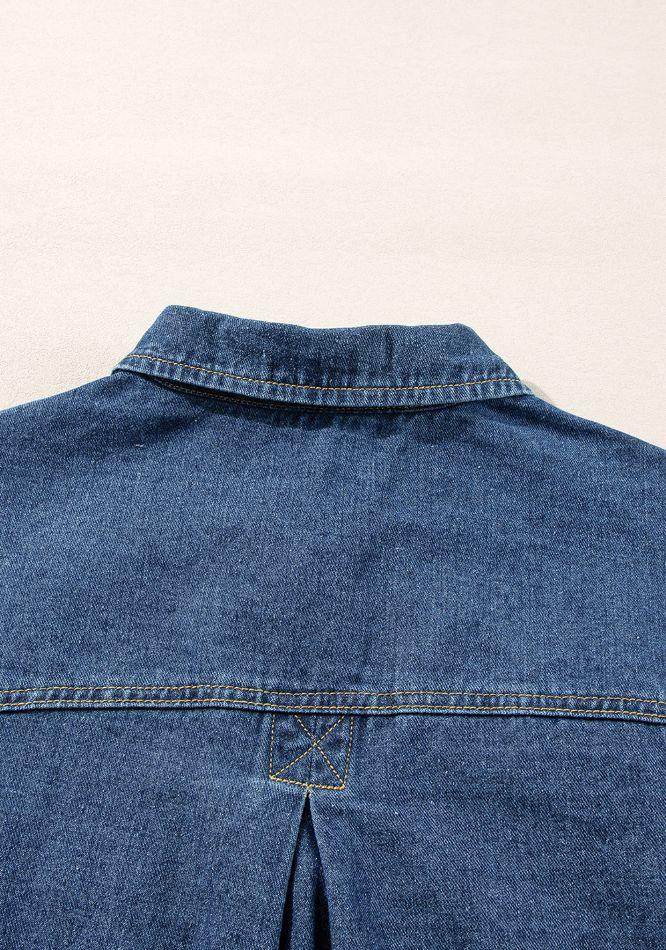 Stylish Pocketed Button Up Denim Jacket for Women - Selvanelle