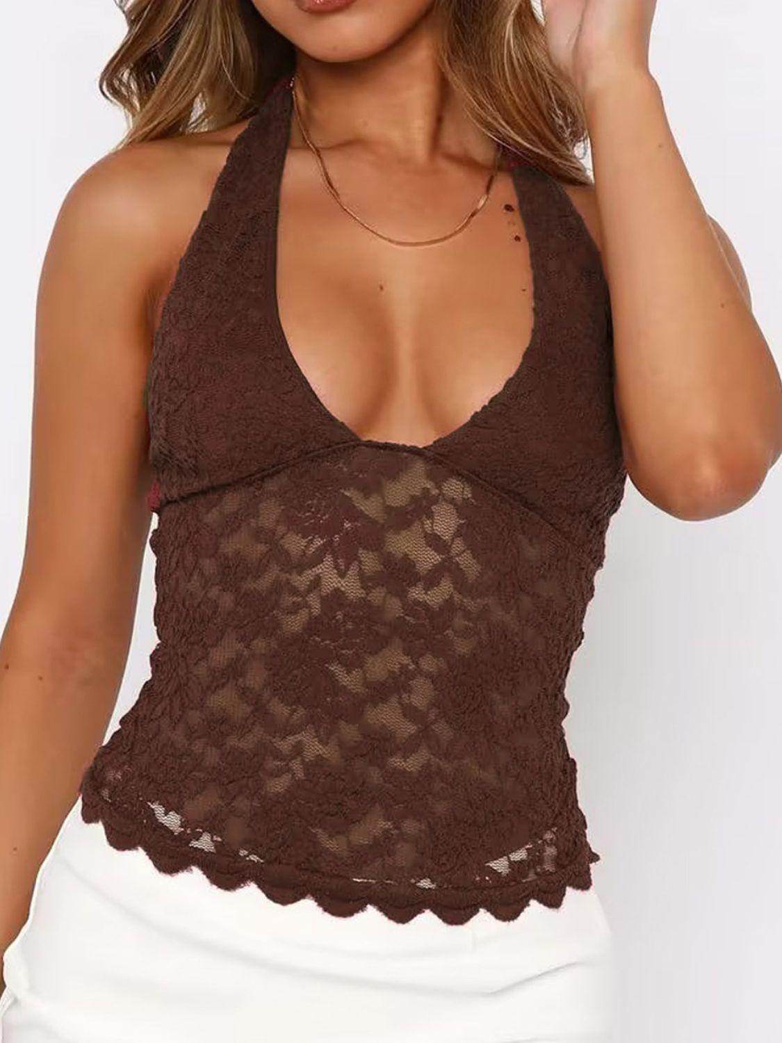 Lace Backless Halter Neck Cami for Women - Trendy Style - Selvanelle
