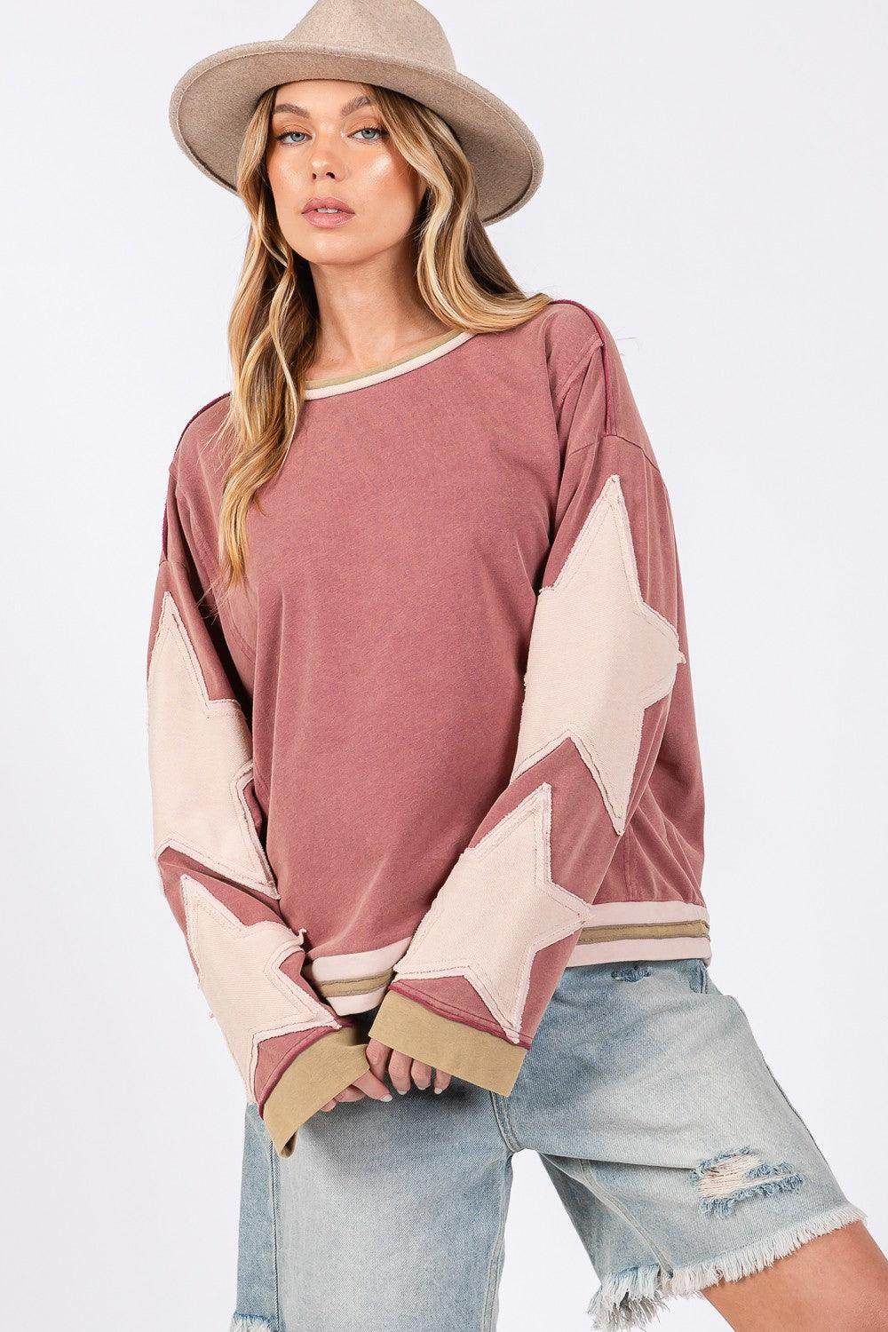 SAGE + FIG French Terry Star Applique Patch Sweatshirt Cozy - Selvanelle