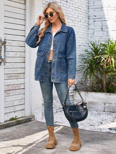 Button Up Long Sleeve Denim Jacket for Stylish Looks - Selvanelle