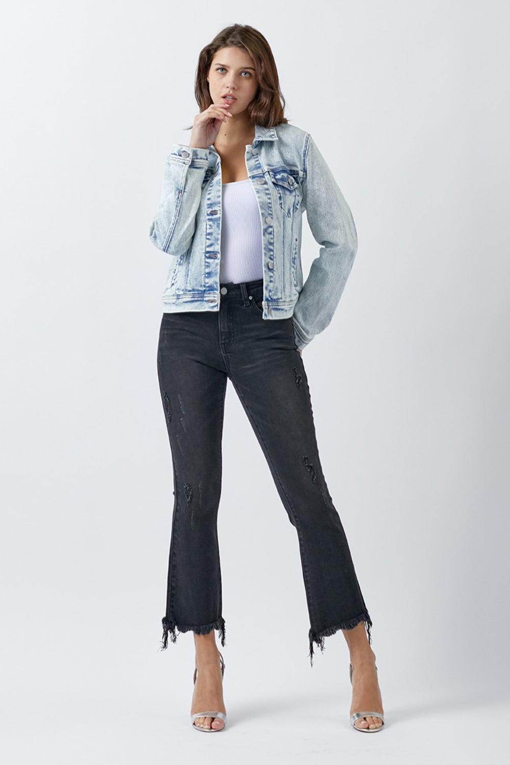 RISEN Button Up Washed Denim Jacket for Casual Style - Selvanelle