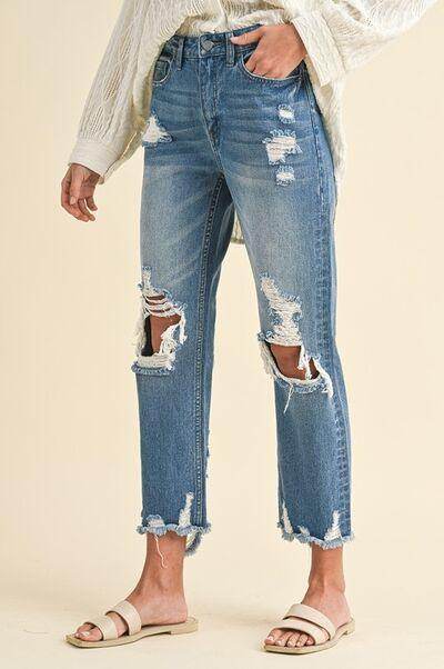 Annie Wear Distressed Raw Hem Cropped Jeans for Women - Selvanelle
