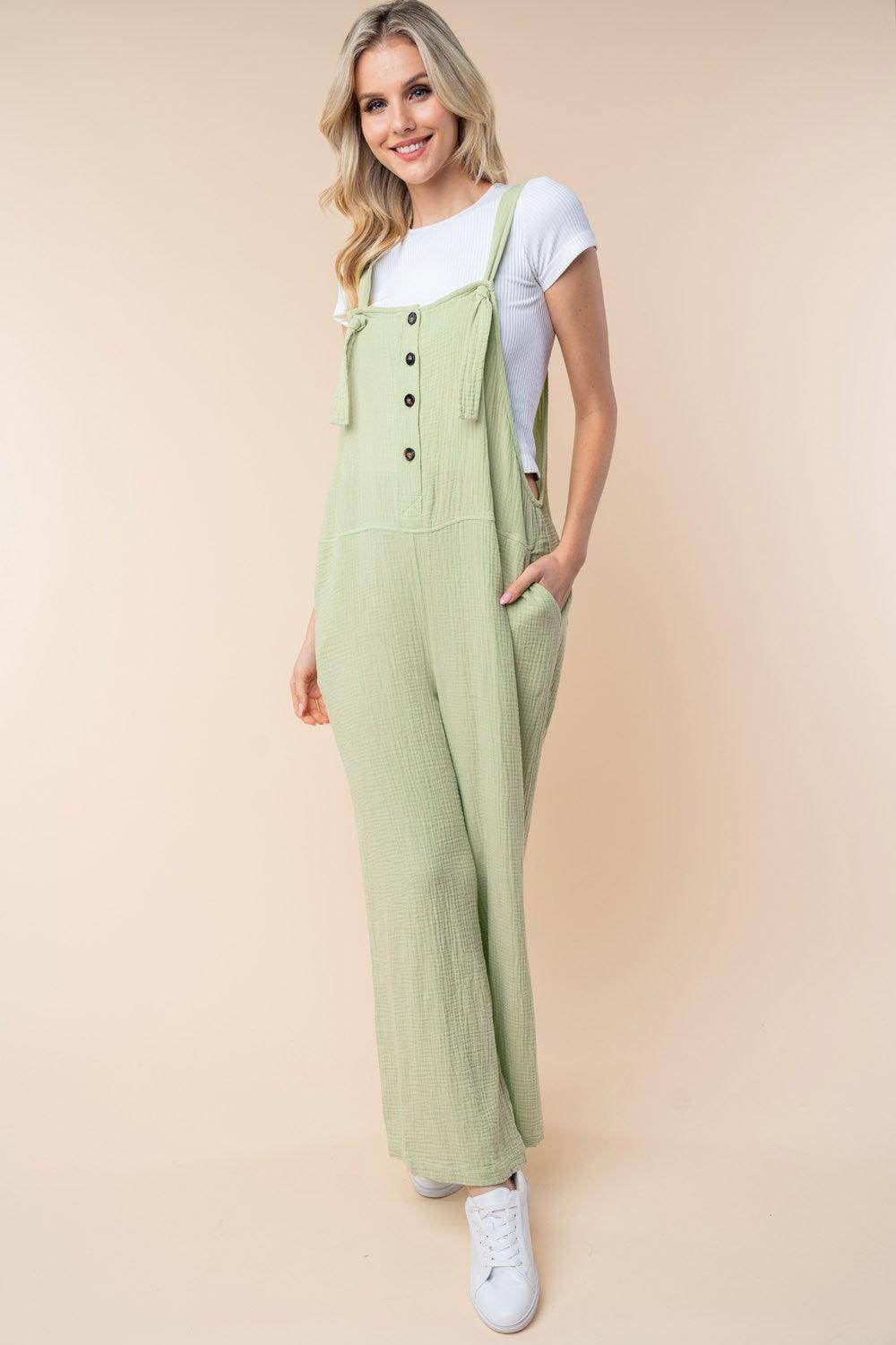 White Birch Texture Sleeveless Wide Leg Jumpsuit for Women - Selvanelle