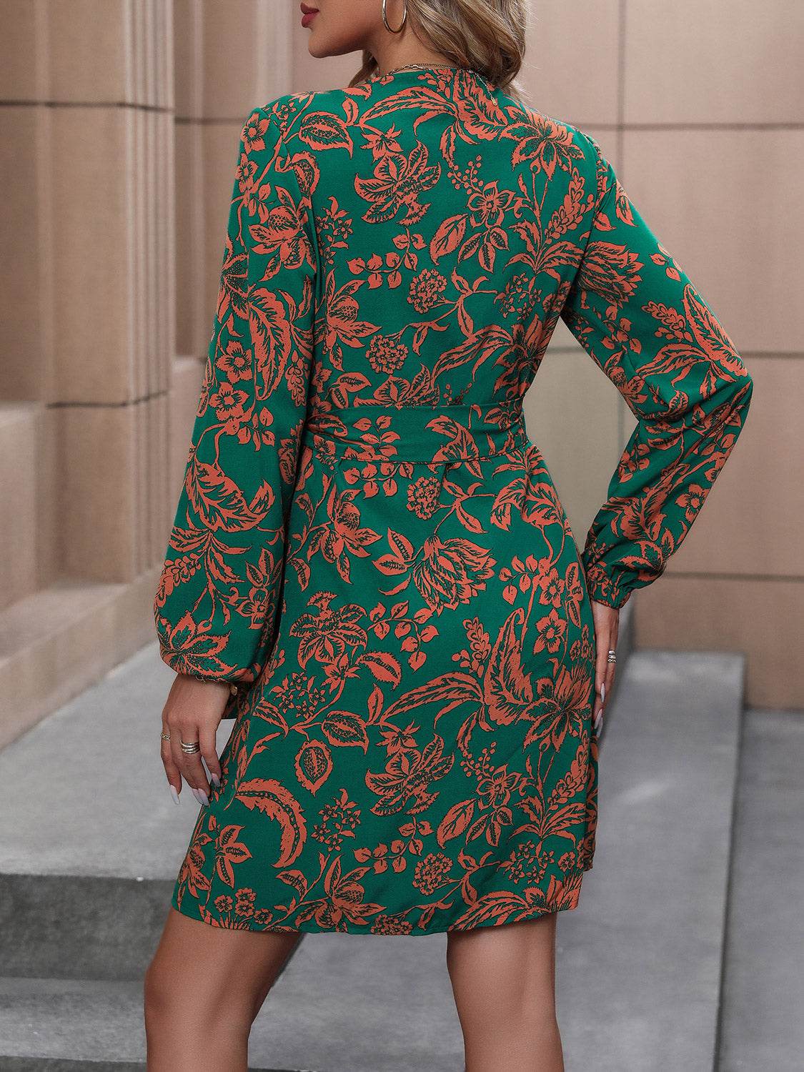 Perfee Floral Balloon Sleeve Mini Dress - Selvanelle