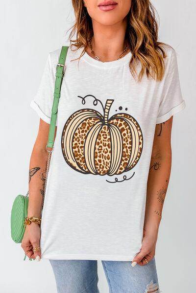 Pumpkin Round Neck Short Sleeve T-Shirt for Casual Wear - Selvanelle