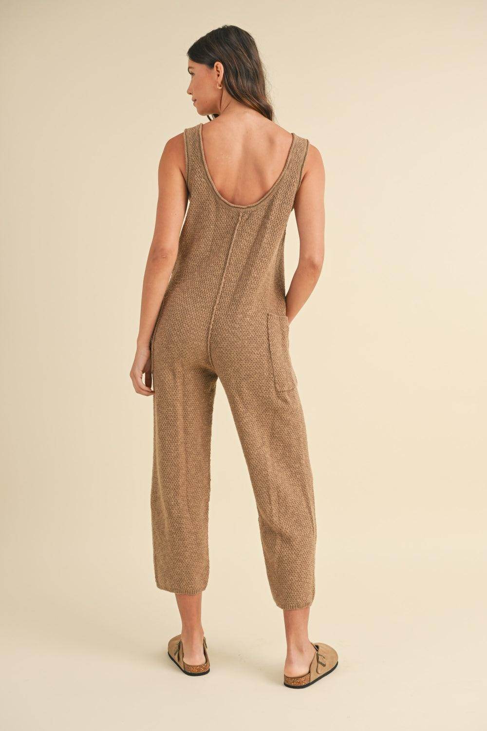 MABLE Sleeveless Knit Crop Jumpsuit With Pockets For Women - Selvanelle