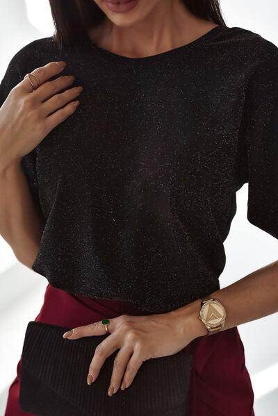 Bow Back Round Neck Short Sleeve Blouse for Women - Selvanelle