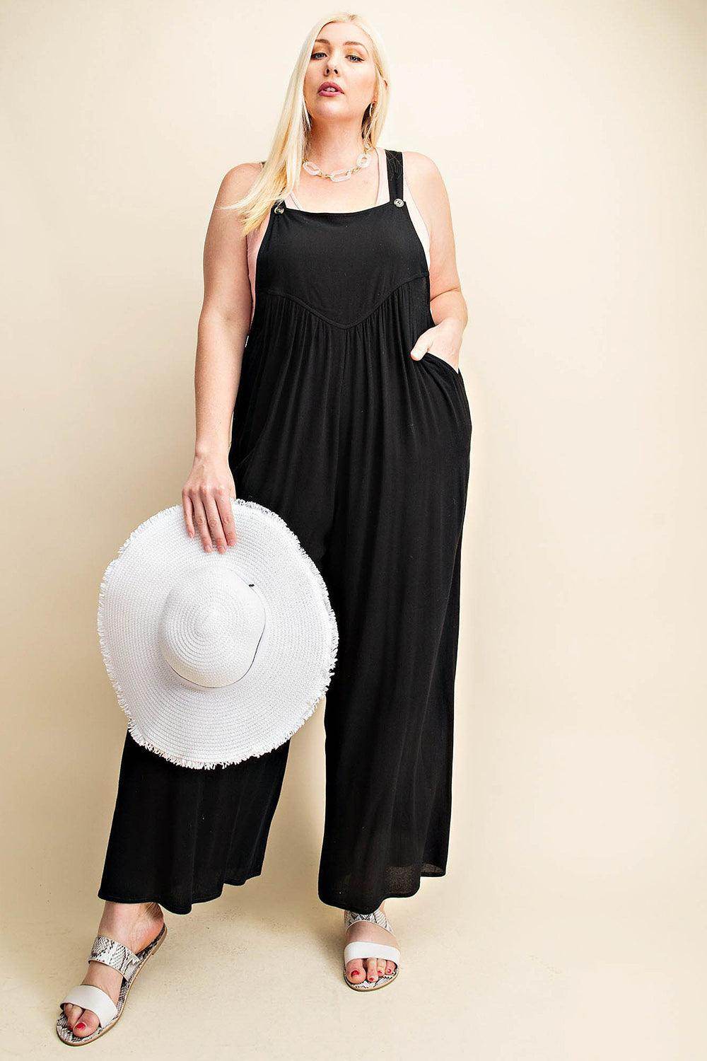 Kori America Full Size Sleeveless Ruched Wide Leg Overalls - Selvanelle