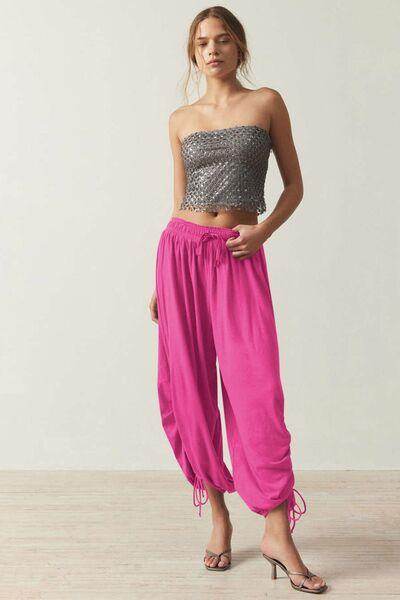 Drawstring Ruched Pants for Women in Sheer Opaque Style - Selvanelle