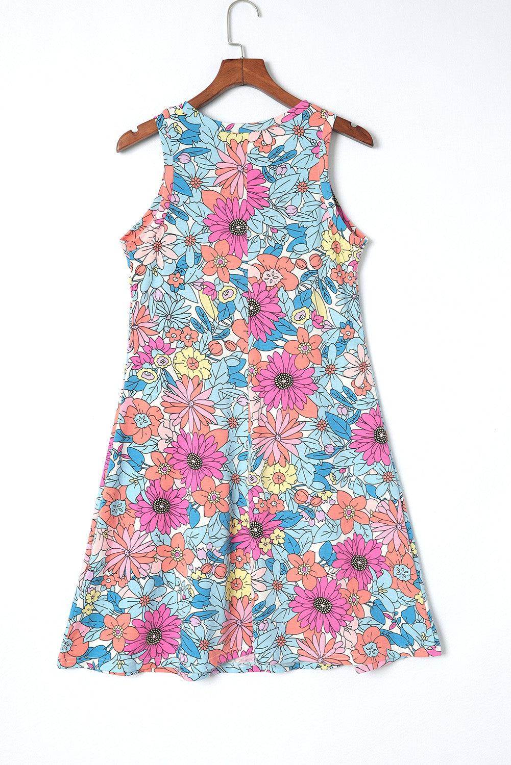 Floral Round Neck Sleeveless Dress for Summer Vacations - Selvanelle
