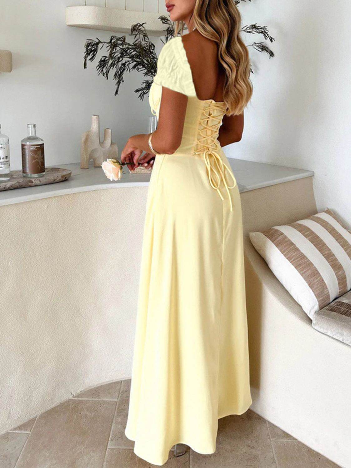 Devine Sweetheart Neck Short Sleeve Maxi Dress - Selvanelle