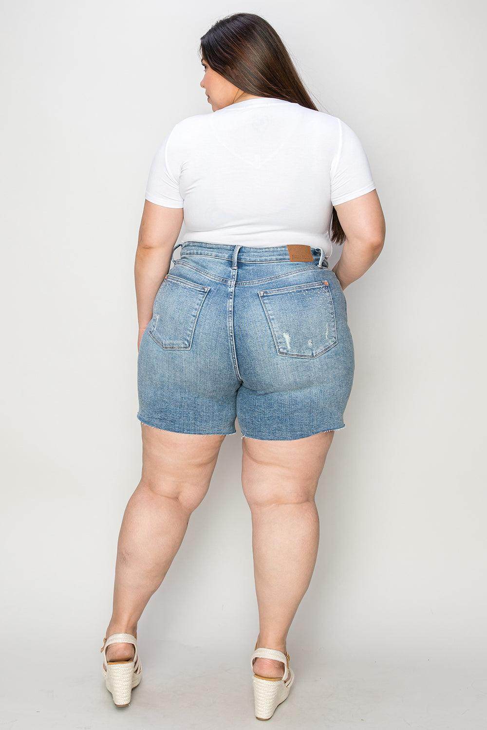 Judy Blue Full Size High Waist Rhinestone Denim Shorts - Selvanelle