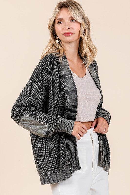 Mittoshop Contrast Patch Open Front Mineral Wash Cardigan - Selvanelle