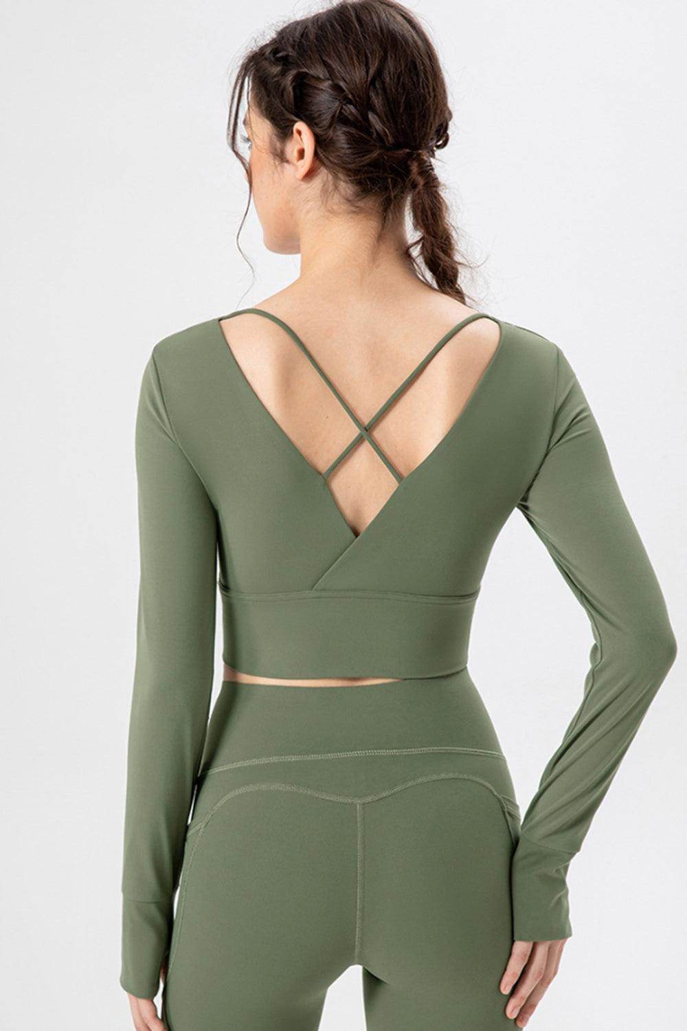 Square Neck Crisscross Active T-Shirt for Women Fitness - Selvanelle