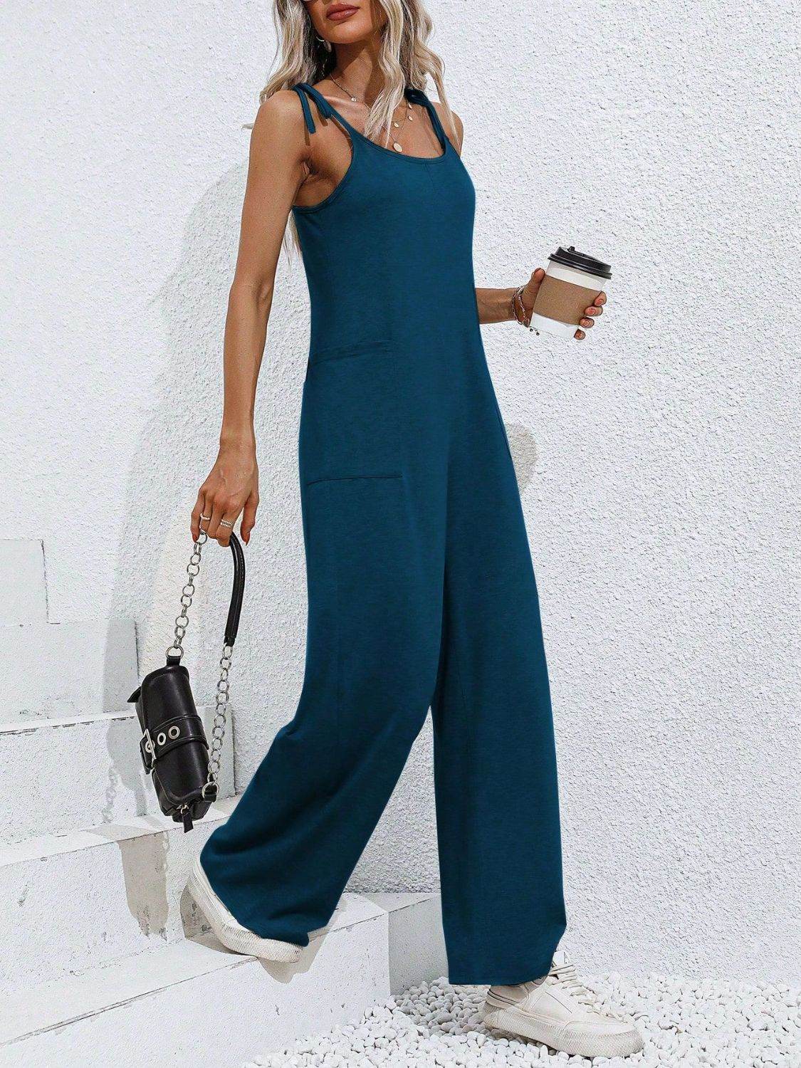 Scoop Neck Tie Shoulder Jumpsuit - Selvanelle