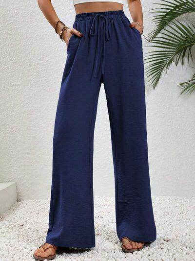 Wide Leg Drawstring Pants for Women in Opaque Fabric - Selvanelle