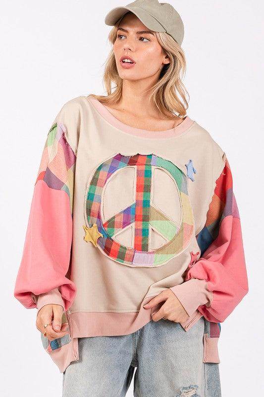 SAGE + FIG Full Size Contrast Peace Patch Sweatshirt - Selvanelle