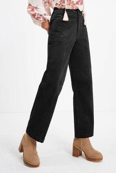 Half Elastic Waist Straight Pants for Comfortable Fit - Selvanelle