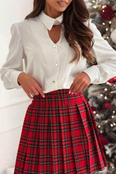 Button Down Rhinestone Decor Long Sleeve Shirt for Women - Selvanelle