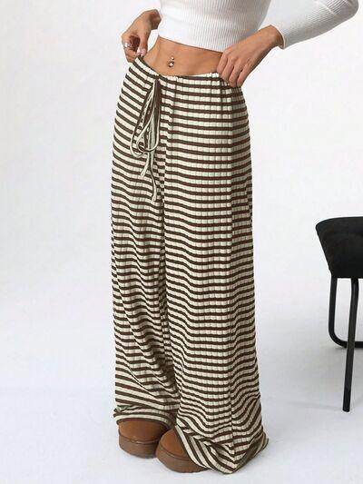 Tied Striped Wide Leg Pants for Stylish Comfort Wear - Selvanelle