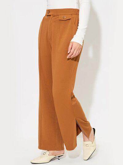 Slit Wide Leg Pants with Pockets for Effortless Style - Selvanelle