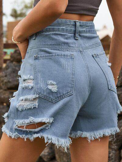 Distressed Raw Hem Denim Shorts for Women Casual Style - Selvanelle