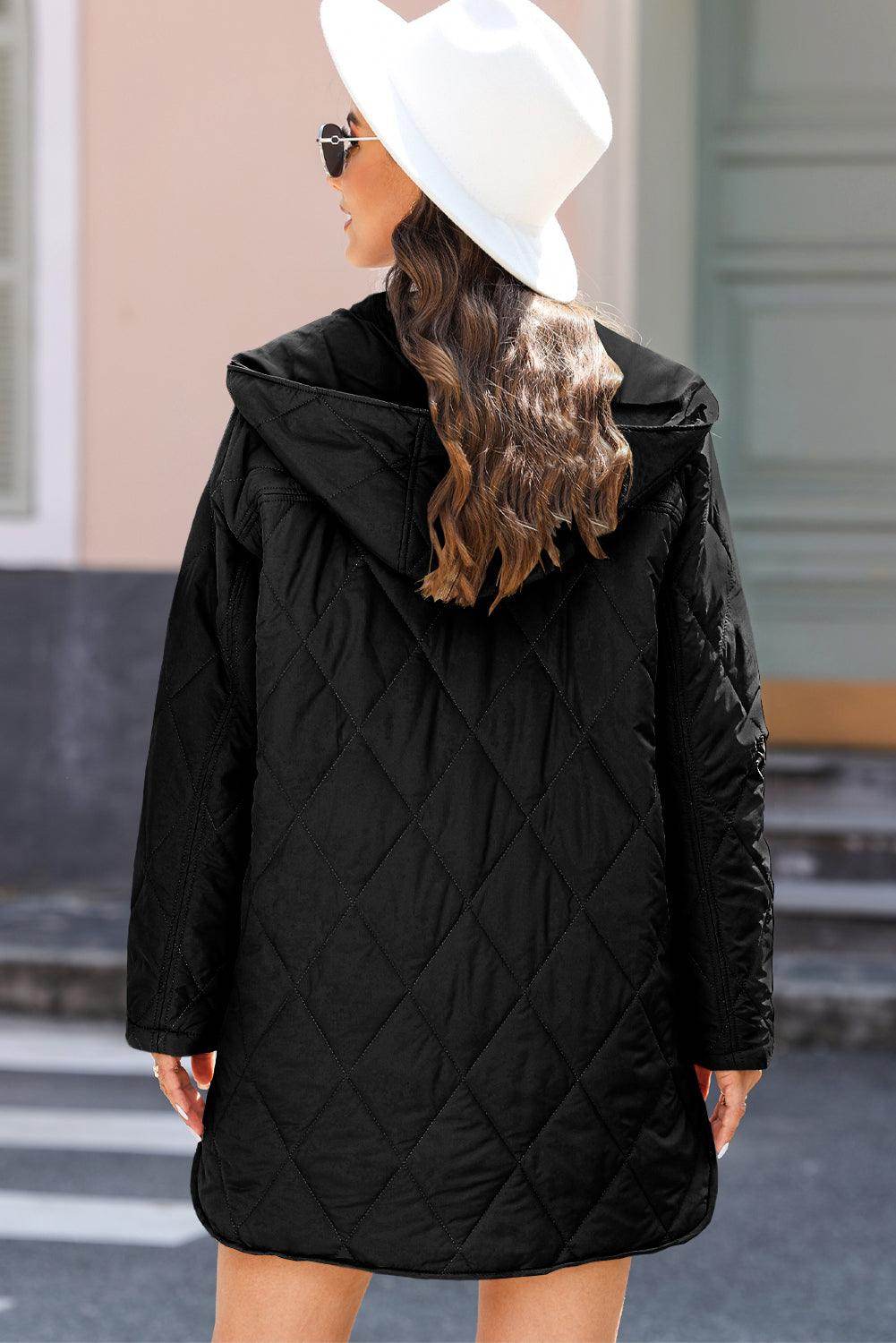 Snap Down Long Sleeve Quilted Winter Coat for Women - Selvanelle