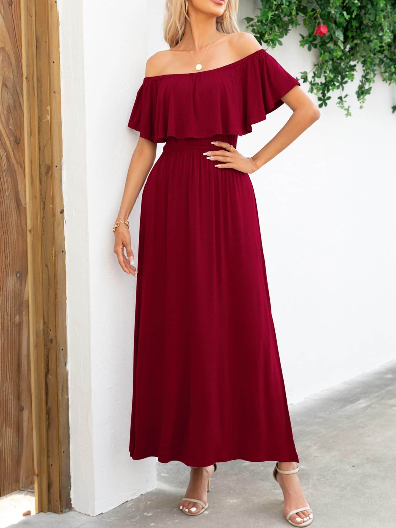 Off-Shoulder Slit Maxi Dress for Elegant Summer Style - Selvanelle