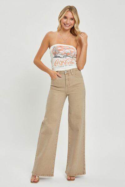 RISEN Full Size Tummy Control High Rise Wide Leg Jeans - Selvanelle