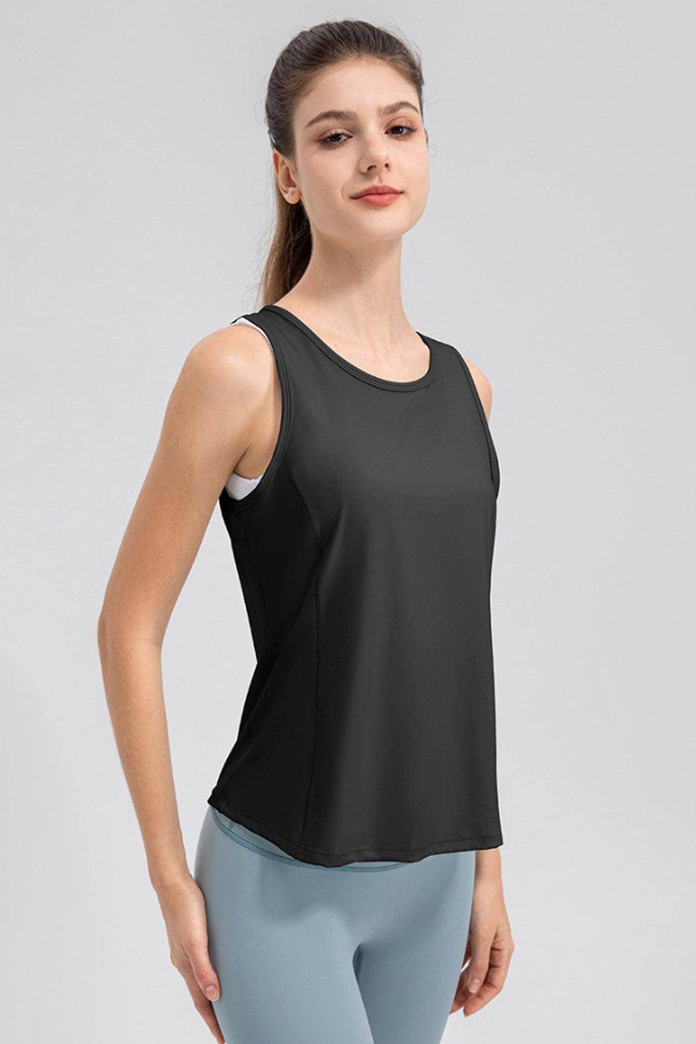 Wide Strap Round Neck Active Tank for Comfortable Workouts - Selvanelle