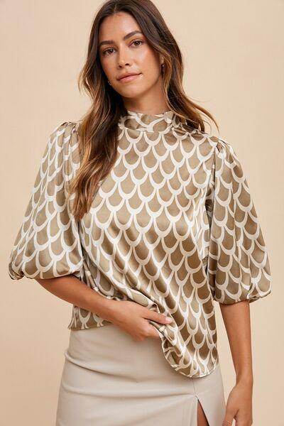 Annie Wear Tie Back Abstract Print Mock Neck Blouse - Selvanelle