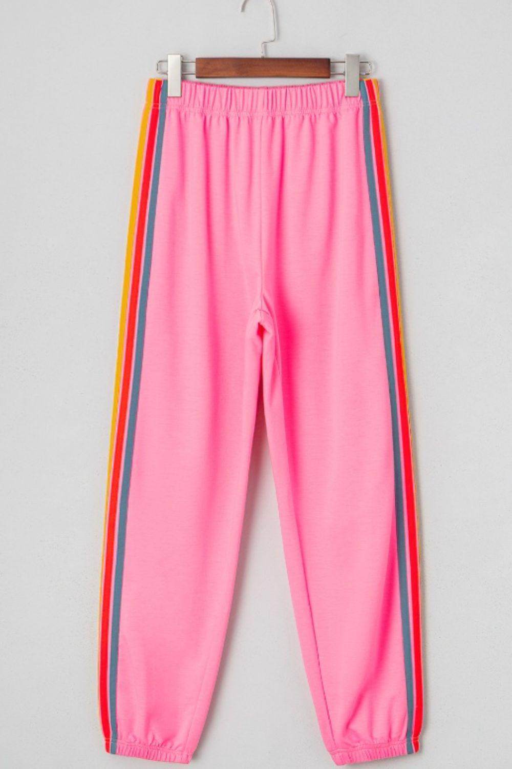 Contrast Striped Elastic Waist Active Pants for Women - Selvanelle