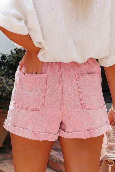 Paperbag Waist Denim Shorts for Women with Pockets - Selvanelle