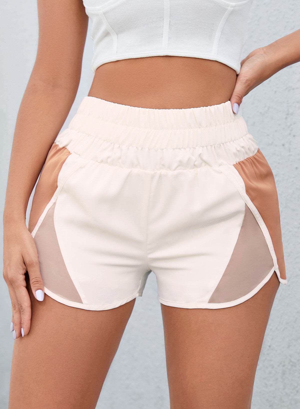 Color Block Wide Waistband Shorts - Selvanelle