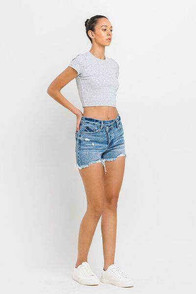 Lovervet Stepped Waist Raw Hem Denim Shorts for Summer - Selvanelle